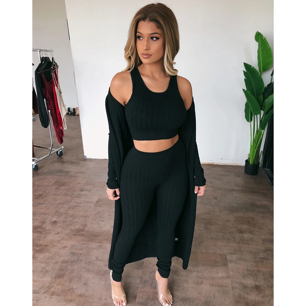 Two Piece Outfits Skinny Crop Top And Pants Set