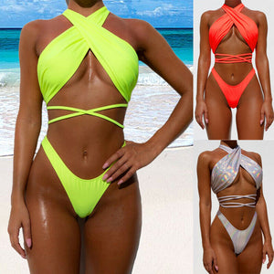 2020 Newest Hot Women Glitter Laser Bandage Bikini Set