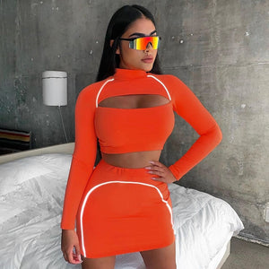 Reflective Striped Neon Two Piece