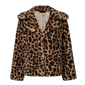 Streetwear leopard print faux fur coat