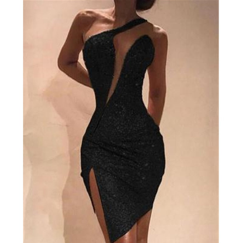 Sexy One Shoulder Cut Out Slit