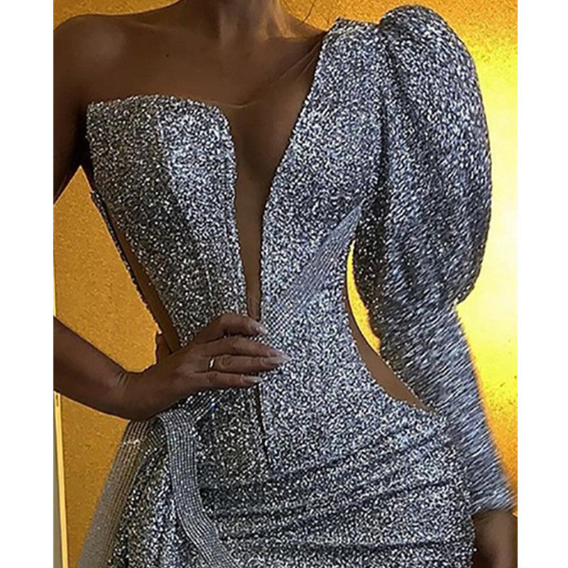 Glitter Silver Party Club Mini Dress
