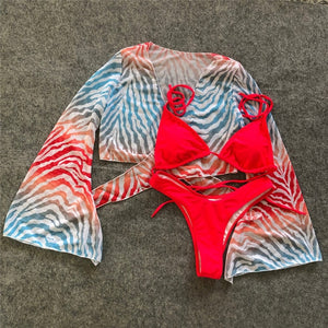 Tie-dye print 3 piece swimsuit
